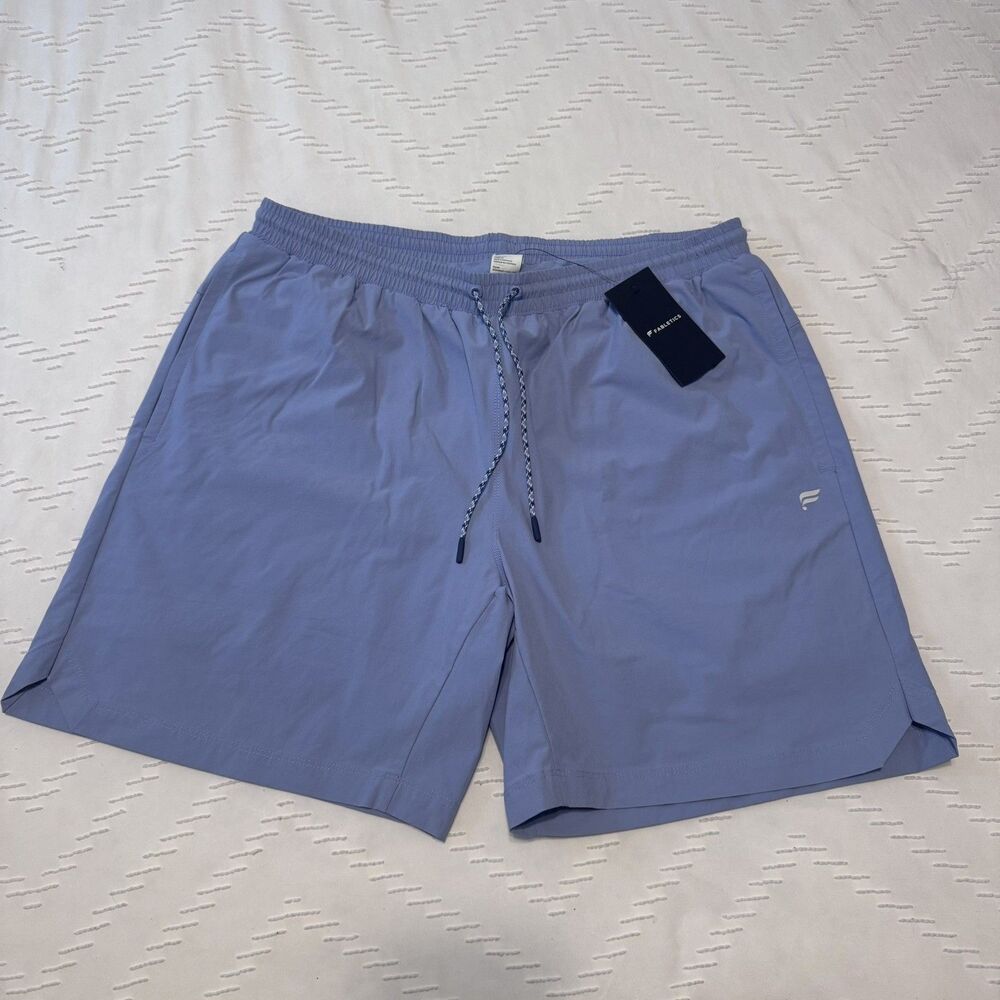 Fabletics Shorts Mens XL The Swim Trunk 7” Light Blue Stretch Lined Athletic Gym